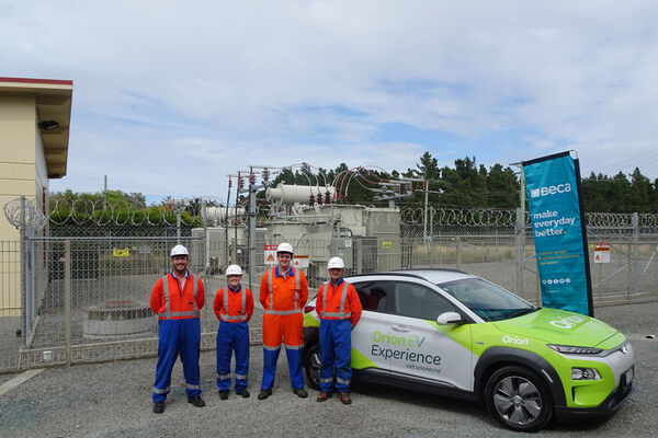 <p>The Beca team at the Motukarara Substation, with the Orion EV!</p>